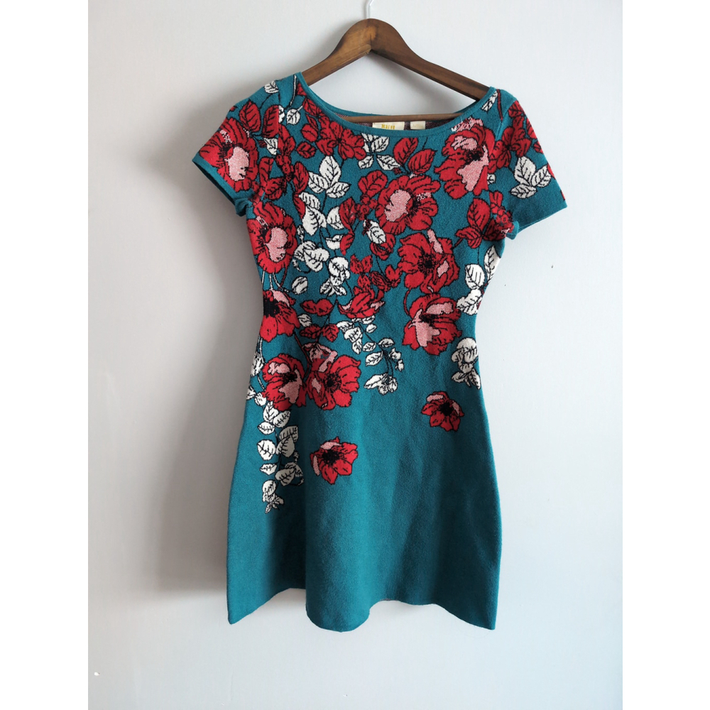 Maeve by Anthropologie Blue Red Floral Jersey Knit Rayon Short Dress Women Sz XS